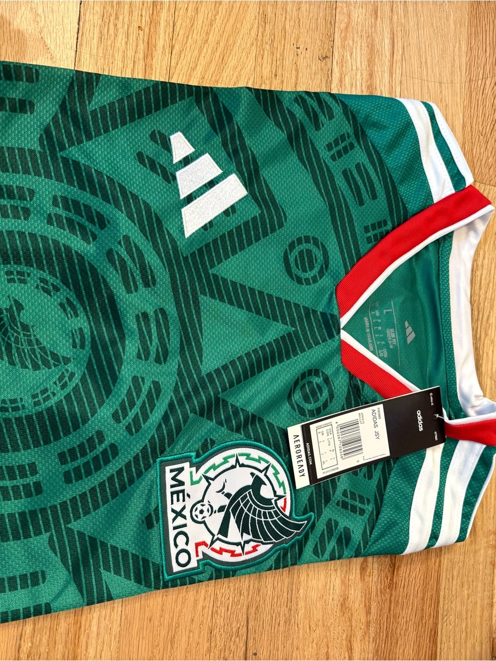 adidas Green Mexico National Team Soccer Jersey with Red & White Trim - Picture 2 of 2